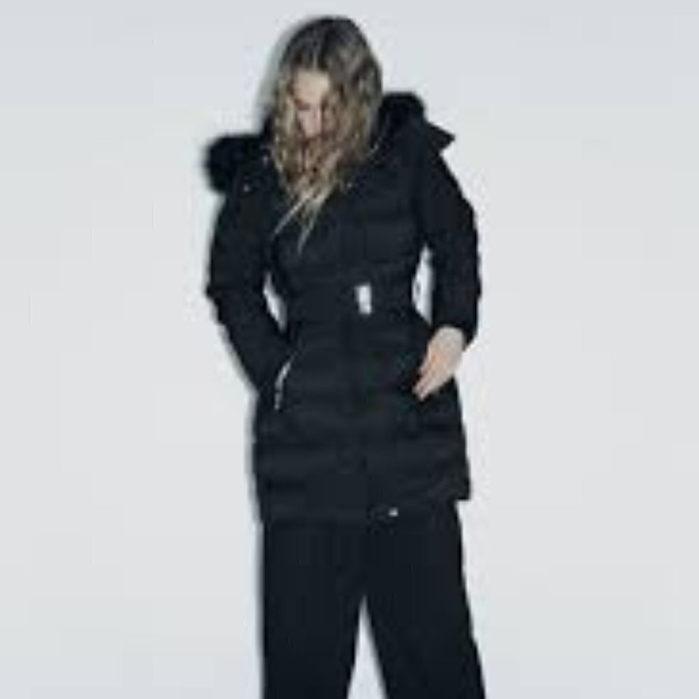 Zara Faux Fur Hooded Down Jacket Women Size S